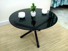 Avrian Glass & Metal Folding Round Sofa Table for Living Room 24 x 24 x 18 In Tea Table Glass Coffee Table