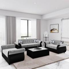 Bharat Lifestyle Alina Fabric 3 + 2 + 2 Black Grey Sofa Set