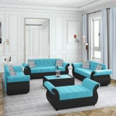 Bharat Lifestyle Alina Fabric 3 + 2 + 2 + 1 Aqua Blue & Black Sofa Set