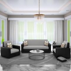Bharat Lifestyle Leatherette 3 + 1 + 1 Grey Black Sofa Set