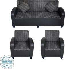 Bharat Lifestyle Quatra Leatherette and Fabric 3 + 1 + 1 Black & Grey Sofa Set