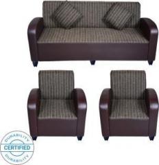 Bharat Lifestyle Quatra Leatherette and Fabric 3 + 1 + 1 Brown Sofa Set