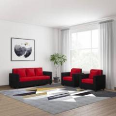 Bharat Lifestyle Tulip Fabric 3 + 1 + 1 Red & Black Sofa Set