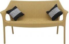 Binani Supreme Love Seat 2 Seater Rattan Finish Plastic Sofa with Steel Legs Fabric 2 Seater Sofa