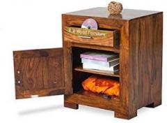 Bm Wood Furniture Sheesham Wood Bedside Table for Bedroom | Wooden Side End Table | with 1 Drawer and 1 Cabinet Storage | Natural Teak Finish Solid Wood Bedside Table