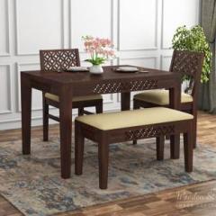 Brightwood Solid Sheesham Wood 4 Seater Dining Table With 2 Chairs, 1 Bench For Dining Room Solid Wood 4 Seater Dining Set
