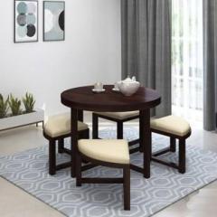 Brightwood Solid Sheesham Wood 4 Seater Round Dining Table With 4 Stools For Dining Room Solid Wood 4 Seater Dining Set