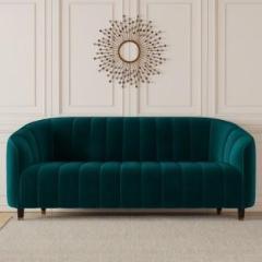 Carlton London Amelia Tufted Back Three Seater Green Color Fabric 3 Seater Sofa