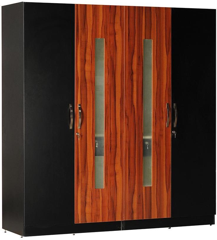CasaCraft Rico Four Door Marine Plywood Wardrobe in Orchid Black with Ivory Internal Finish