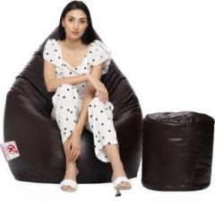 Coaster Shine XXL Artificial Leather Teardrop & Footstool Combo Filled With 2.5 Kg Beans Bean Bag Footstool With Bean Filling
