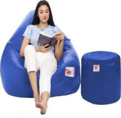 Coaster Shine XXXL Artificial Leather Teardrop & Footstool Combo Filled With 3.Kg Beans Bean Bag Footstool With Bean Filling