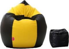 Comfybean XL Bean Bag with Free Bean Footrest Black & Yellow Bean Bag With Bean Filling