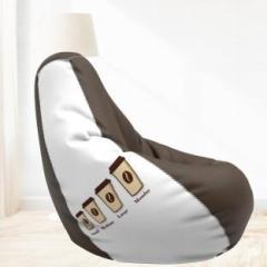 Comfybean XL Designer Bean Bag Filled with Beans Printed Coffee White & Brown Teardrop Bean Bag With Bean Filling