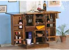 Credenza Solid Sheesham Wood Bar Cabinet Rack Hard and Soft Drinks Storage Cabinets Sheesham Wood Furniture Wine Wisky Scotch All Type Drinks Wooden Bar Cabinet for Living Room Brown Finish Solid Wood Bar Cabinet