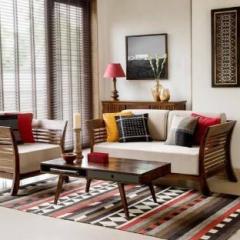 Custom Decor Sheesham Wood Fabric 3 + 1 Sofa Set
