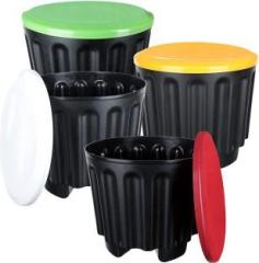 Cutting Edge Set Of 4 | Eco Plastic 4 in 1 Round Ottoman + Storage Box [13 Litre] + Garden / Bath Stool & Organizer + Side Table for Home | Garden | Bathroom | Wet Area | Kitchen Plastic Chair