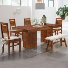 Devkiinteriors Kingdom Solid Wood Dining Table 4 Seater with Chair & Bench Solid Wood 4 Seater Dining Set
