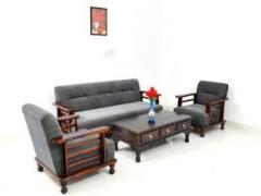 Divine Arts Sheesham Wood 5 Seater Sofa Set 3+1+1 for Living Room Fabric 3 + 1 + 1 Sofa Set