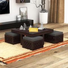 Douceur Furnitures Solid Wood Sheesham Wood Coffee Table With 4 Stools For Living Room / Cafe. Solid Wood Coffee Table