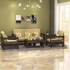 Douceur Furnitures Solid Wood Sheesham Wood Five Seater Sofa Set For Living Room / Hotel. Fabric 3 + 1 + 1 Sofa Set