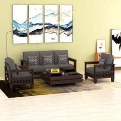 Douceur Furnitures Solid Wood Sheesham Wood Five Seater Sofa Set For Living Room, Office. Fabric 3 + 1 + 1 Sofa Set