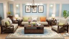 Drylc Furniture Solid Wood Sheesham Wood 3+2+1 Six Seater Sofa Set For Living Room, Guests Room Fabric 3 + 2 + 1 Sofa Set