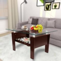 Eltop Wooden Center Table With Glass Top For Living Room Glass Coffee Table