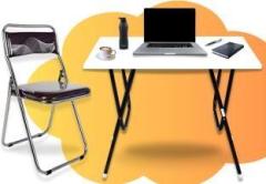 Euroqon ComboFold Study & Chair Space Saver Foldable Engineered Wood Study Table