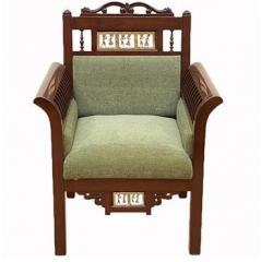 ExclusiveLane Maharaja Sofa Cum Living Room Chair with Dhokra Work in Walnut Brown Finish