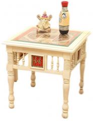 ExclusiveLane Modern Side Table with Dhokra and Warli Work in Creamish White Finish