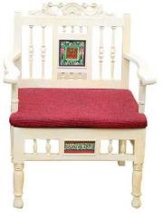 ExclusiveLane Modern Sofa Cum Living Room Chair with Dhokra and Warli Work in Creamish White and Red Colour