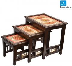 ExclusiveLane Nest of Tables Set of 3 with Dhokra and Warli Work