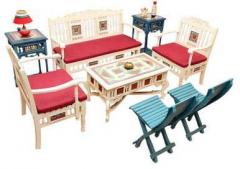 ExclusiveLane Teak Wood Living Room Set In Creamish White Finish