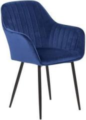 Finch Fox Ambar Unique Velvet Armchair with Armrest & Black Metal Base in Dark Blue Color Metal Dining Chair