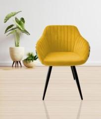 Finch Fox Unique PU Velvet & Fabric Dining Chair With Black Metal Base in Yellow & Multi C Metal Dining Chair