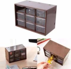 Foscadit 9 Grid Mini Plastic Acrylic Drawer Storage Box Plastic Wall Mount Cabinet