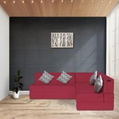 Fresh Up 4 Seater L Shaped Sofa Cum Bed Jute Fabric, 4 Cushions Maroon 4 Seater Double Fold Out Sofa Bed