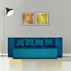 Fresh Up 4 Seater Sofa cum Bed 78x44x14 inches Jute Fabric Washable Cover with 4 Cushions Blue, 2 Year Warranty, Seat Height 14 inches Double Sofa Bed