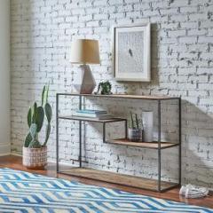 Friday Furniture Iron Frame Solid Wood Porch Table for Hallway/Entryway/Living Room/Entrance Hall Metal Console Table