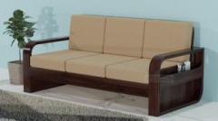 Fureon Solid Sheesham Wood 3 Seater Sofa Set with Cushions Fabric 3 Seater Sofa