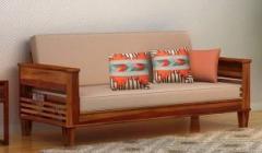 Furinno 3 Seater Sofa Bed for Bedroom/Livingroom/Hall 3 Seater Double Solid Wood Fold Out Sofa Cum Bed