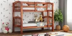 Furinno Sheesham Wood Bunk Bed with Trundle Twin Over Full Bed Solid Wood Bunk Bed