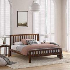 Furinno Sheesham Wood Queen Size Bed for Bedroom Without Storage Wooden Double Bed Solid Wood Queen Bed