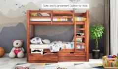 Furinno Sheesham Wood Standard Becky Bunk Bed with 2 Drawer Storage for Home Solid Wood Bunk Bed