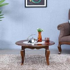 Furinno Solid Sheesham Wood Round Coffee Table, tea table for living room, balcony, bedroom, garden Solid Wood Coffee Table