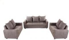 Furnicity Fabric 3 + 2 + 2 Brown Sofa Set