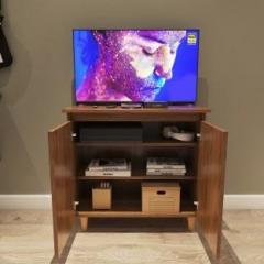 Furnifry Wooden TV Stand Table with 3 Tier Storage Shelves & Door for Home Living Room Bedroom/Modern TV Entertainment Stand Base Perfect for Cable Box & Media Consoles Engineered Wood TV Entertainment Unit