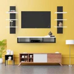 Furnifry Wooden TV Unit with 2 Wall Shelf Ideal for TV Up to 42 inch Engineered Wood TV Entertainment Unit