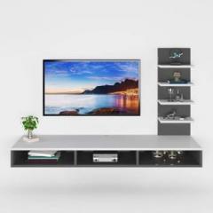 Furnifry Wooden Wall Mounted TV Stand/TV Entertainment Unit/TV Cabinet with Utility Shelves for Set Top Box & Decorative Objects/Set Top Box Stand/Ideal for Up to 42 inch Accessories Included Engineered Wood TV Entertainment Unit