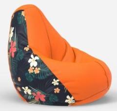 Furnigully XXL Designer Floral Pattern 3 H Orange Black Teardrop Bean Bag With Bean Filling